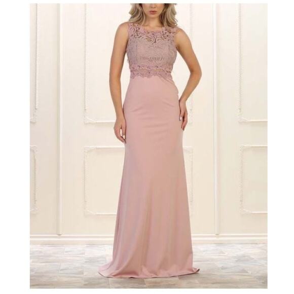 MayQueen | Dusty Rose Floral Lace-Overlay Gown Women Size 4 # H284 - Picture 3 of 5